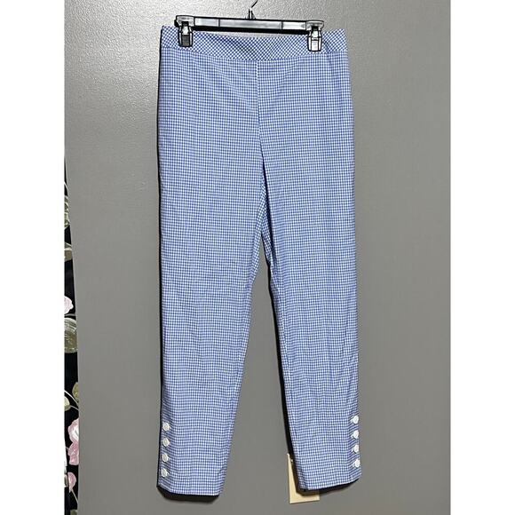 NWT Talbots Ankle Length Gingham Blue White‎ Pants Size 4 Cotton Mix side zipper - Picture 1 of 9